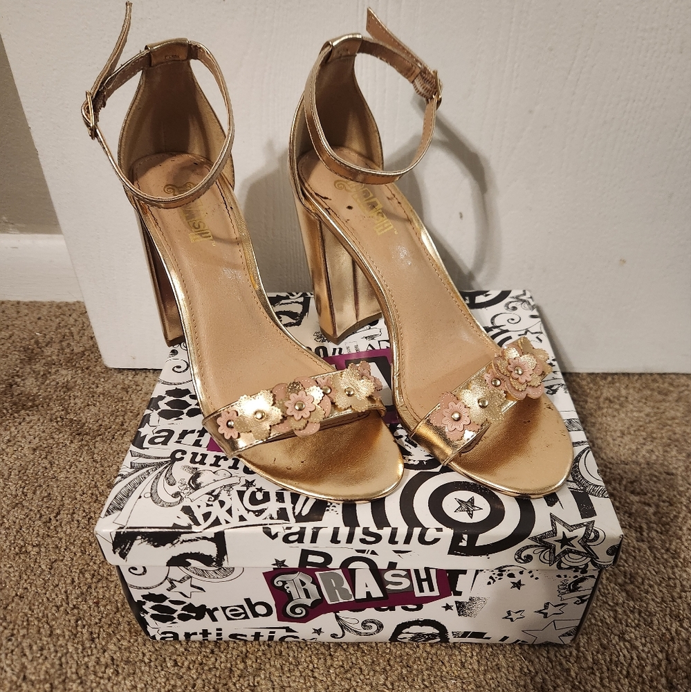 Rose gold flower heels